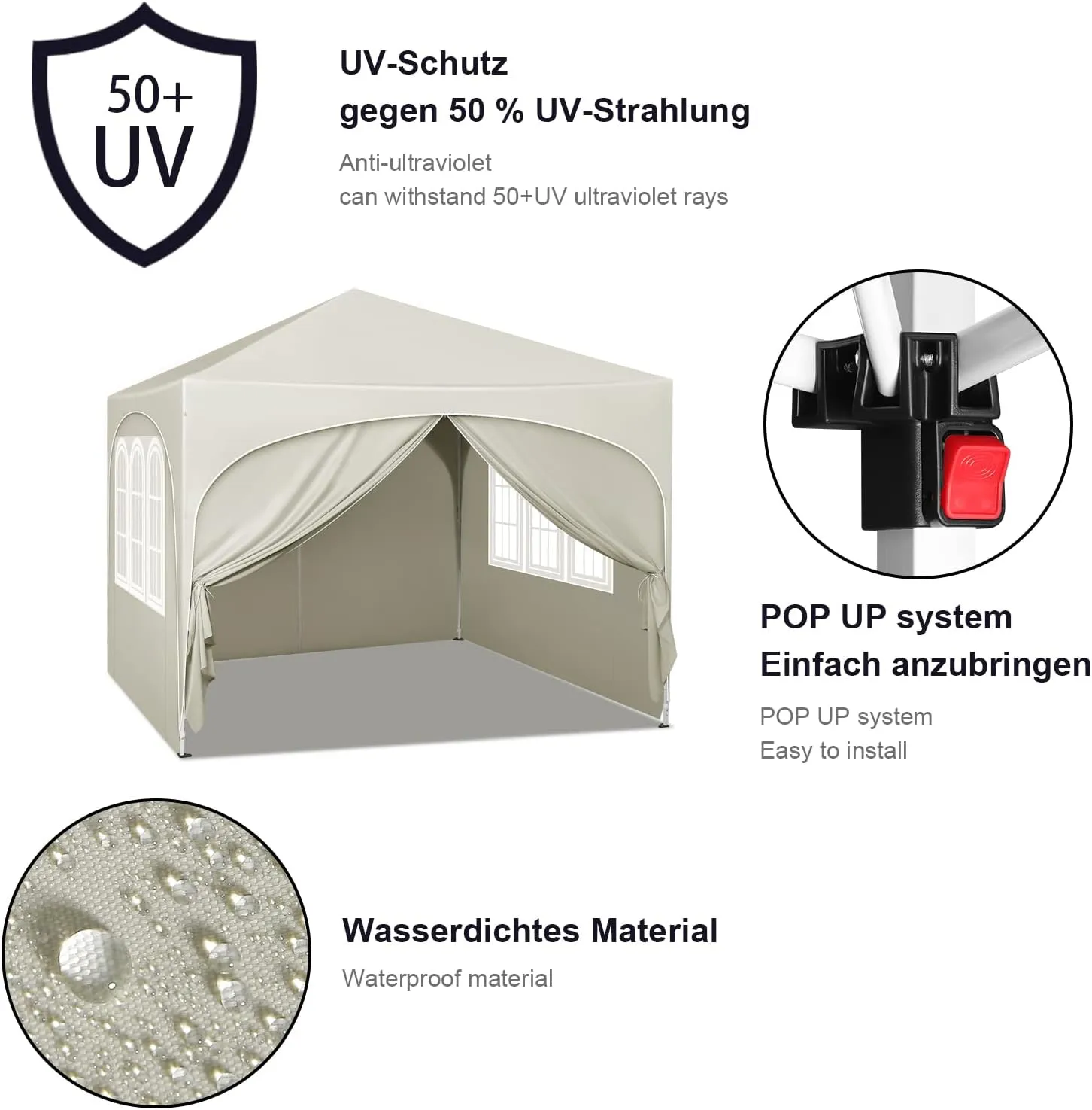 Carpa Plegable WOLTU 3x3 m con paredes laterales y techo impermeable - Imagen 9