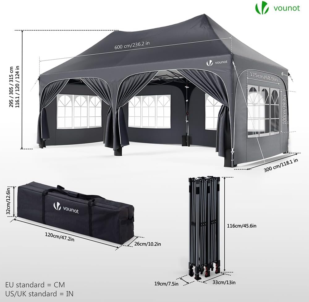 Carpa plegable gazebo VOUNOT 3x6m con laterales y altura ajustable - Imagen 8