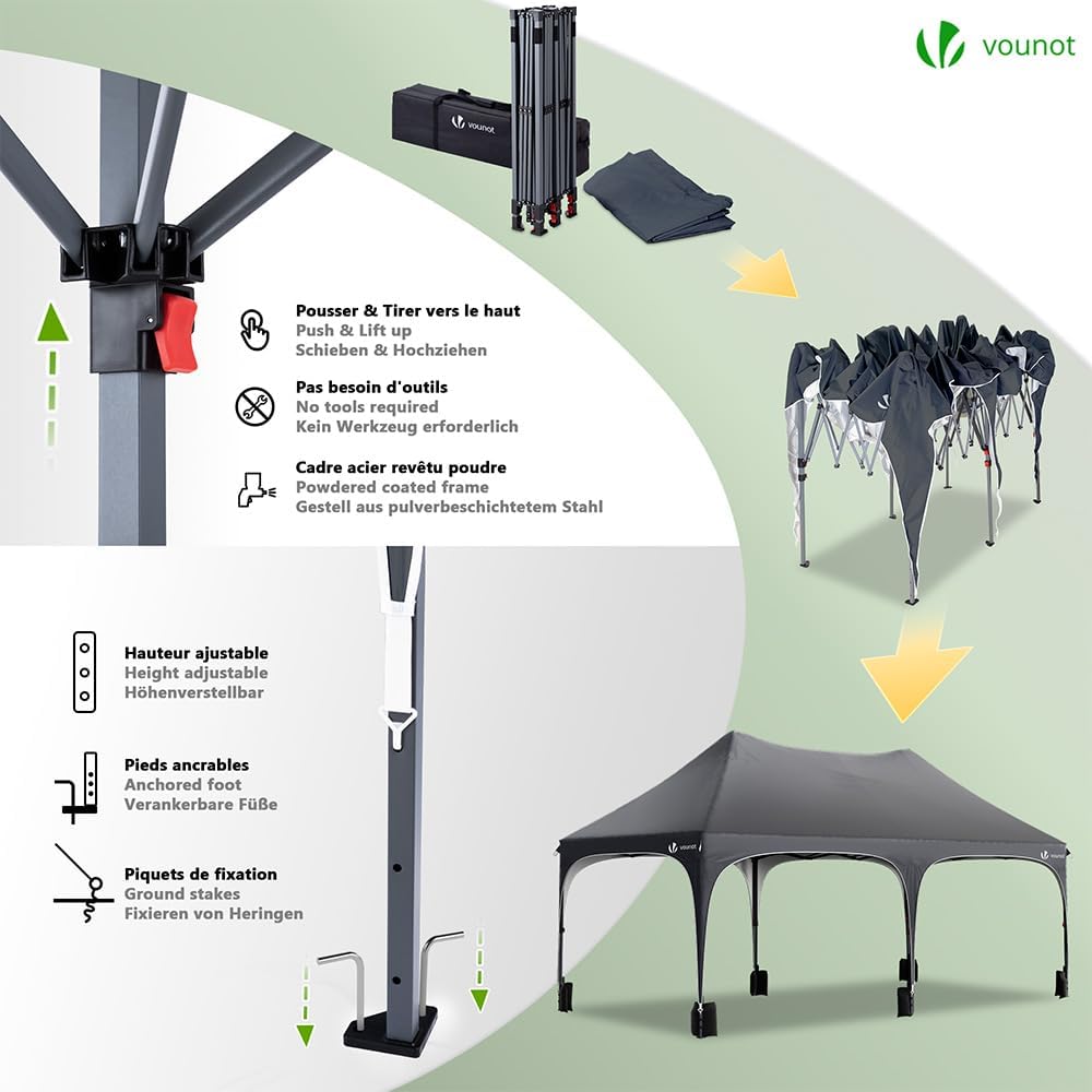 Carpa plegable gazebo VOUNOT 3x6m con laterales y altura ajustable - Imagen 5