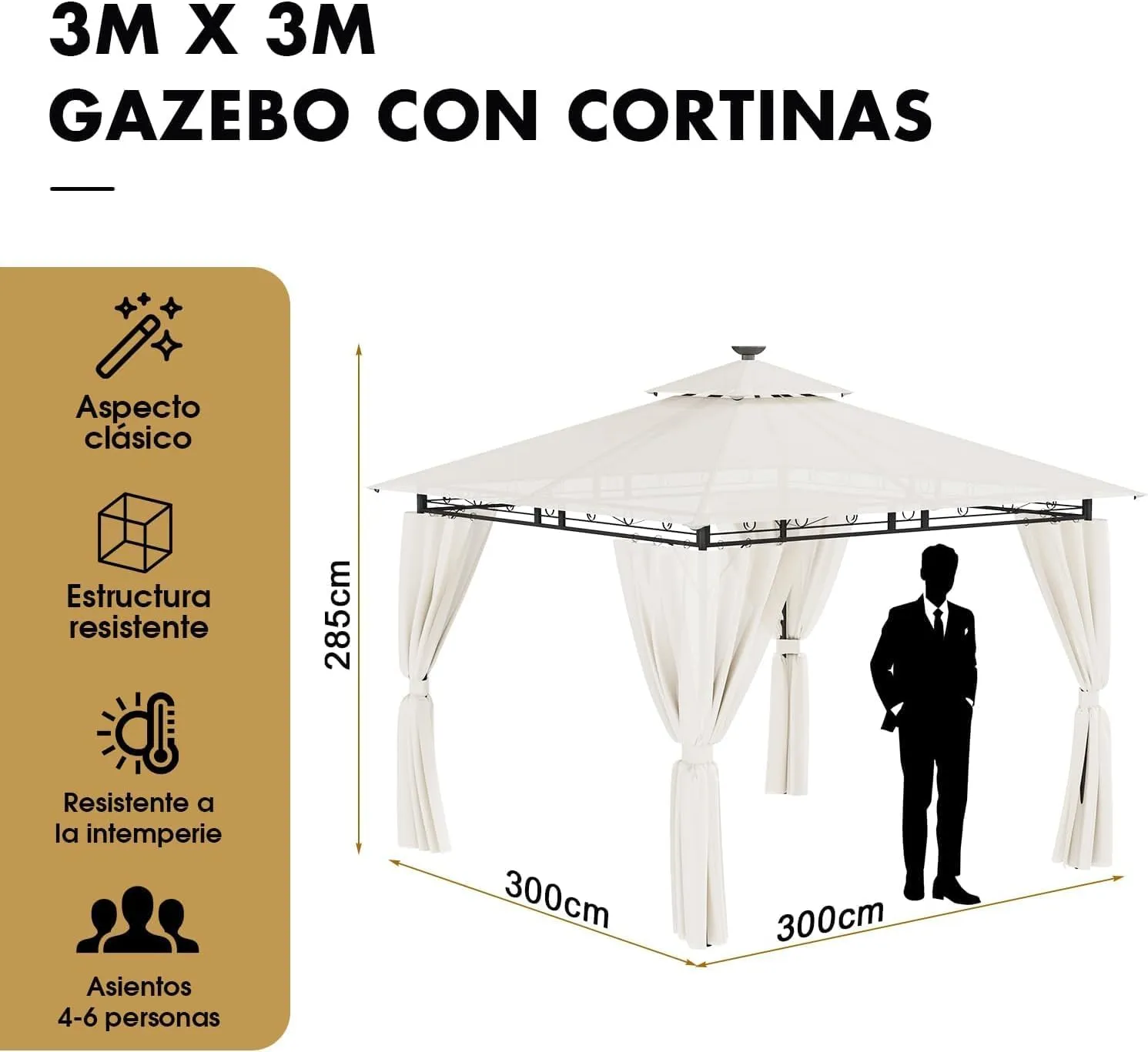 Cenador Devoko 3x3x2,7 m con iluminación LED y protección UV50+ - Imagen 8
