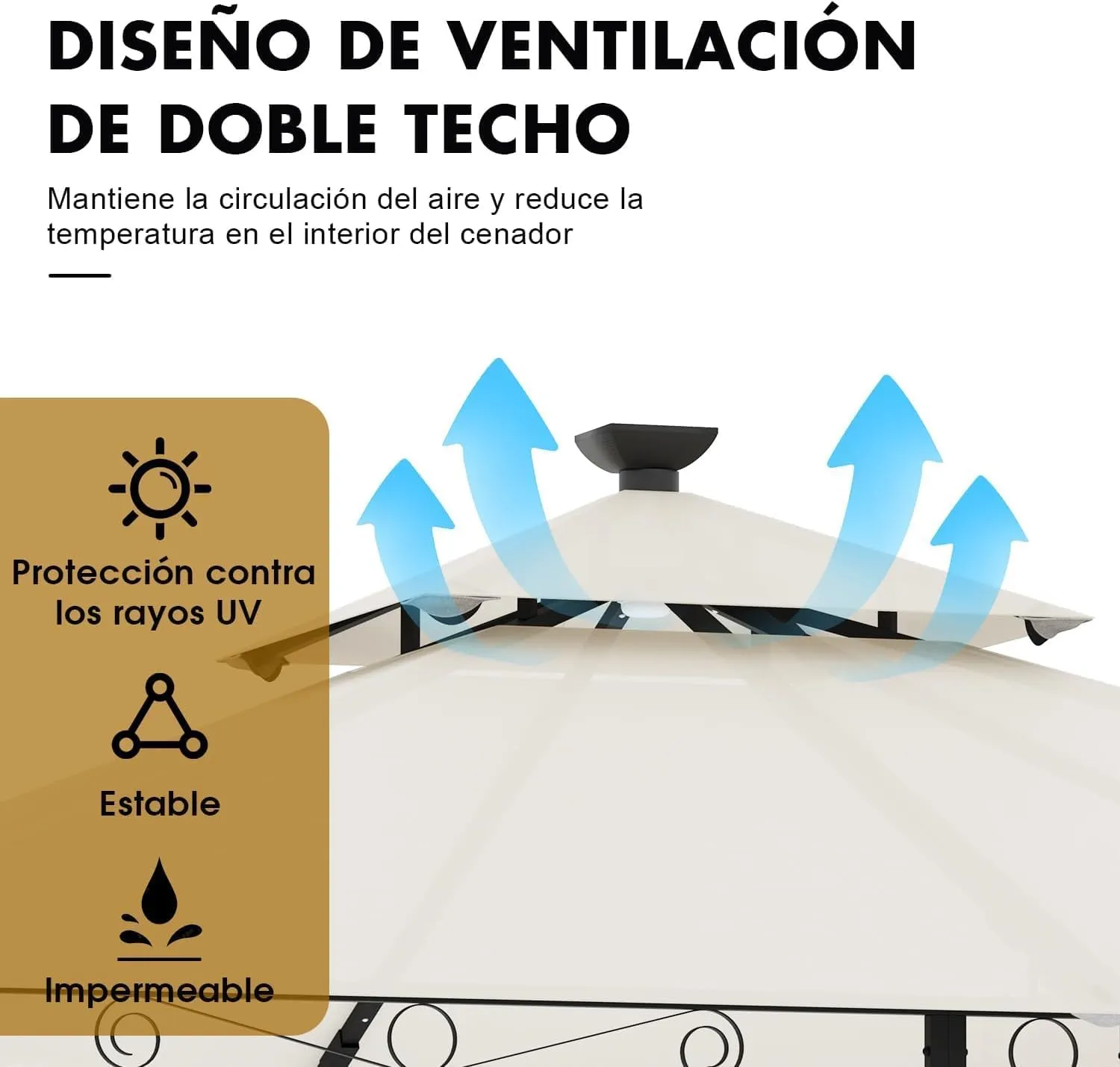 Cenador Devoko 3x3x2,7 m con iluminación LED y protección UV50+ - Imagen 2