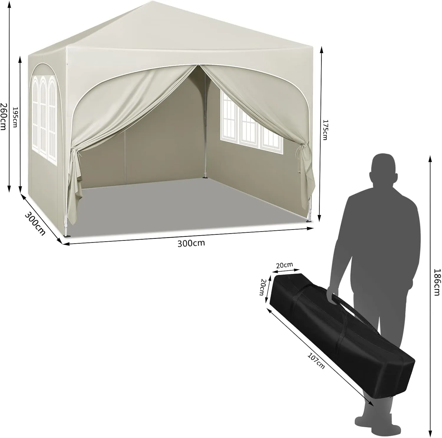 Carpa Plegable WOLTU 3x3 m con paredes laterales y techo impermeable - Imagen 3