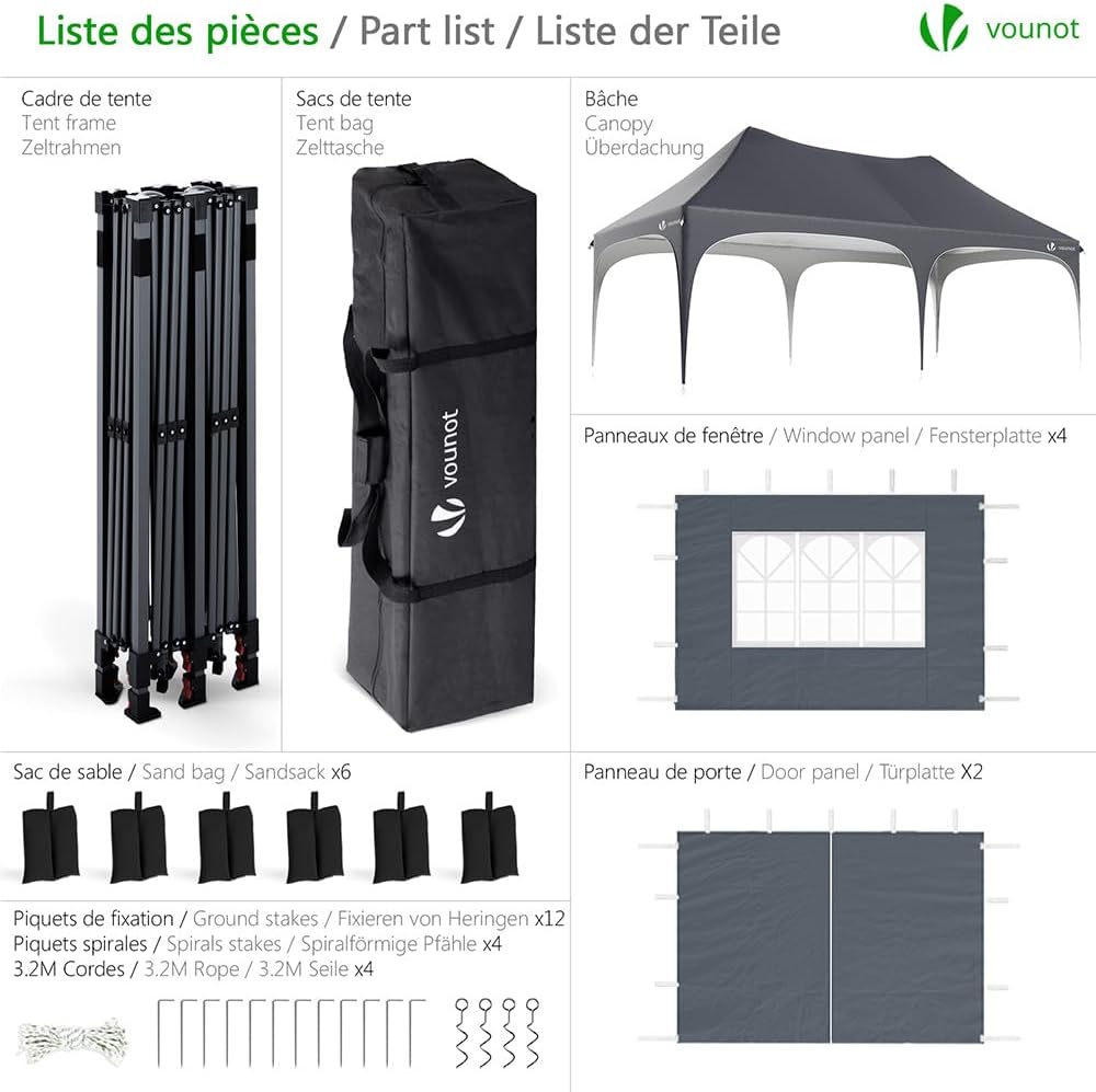 Carpa plegable gazebo VOUNOT 3x6m con laterales y altura ajustable - Imagen 3
