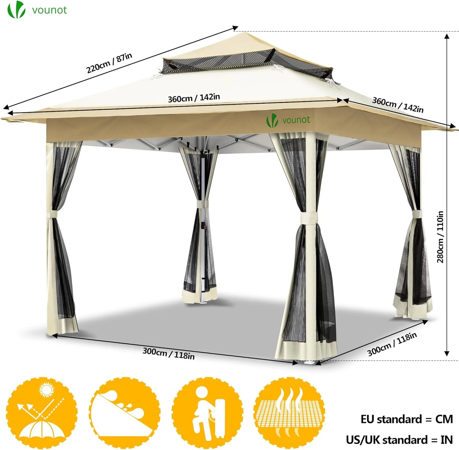 Cenador plegable VOUNOT 3.6x3.6 m - Imagen 3