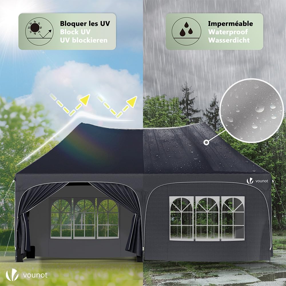 Carpa plegable gazebo VOUNOT 3x6m con laterales y altura ajustable - Imagen 7