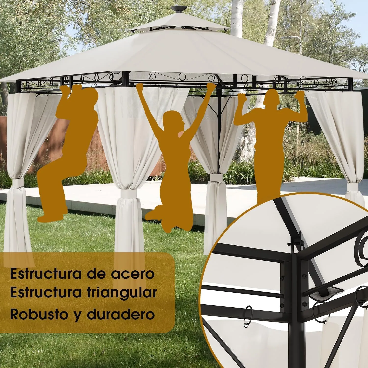 Cenador Devoko 3x3x2,7 m con iluminación LED y protección UV50+ - Imagen 5