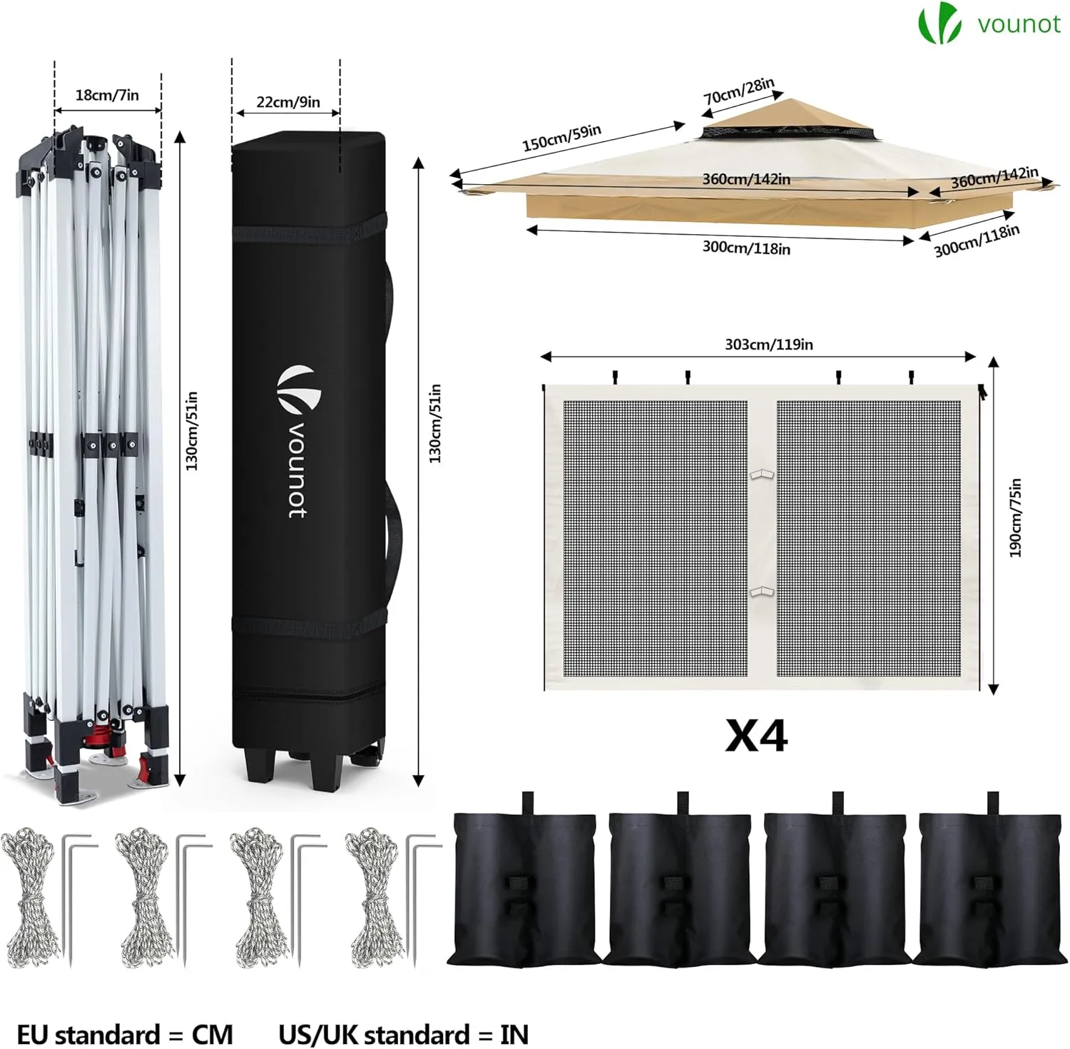 Cenador plegable VOUNOT 3.6x3.6 m - Imagen 7